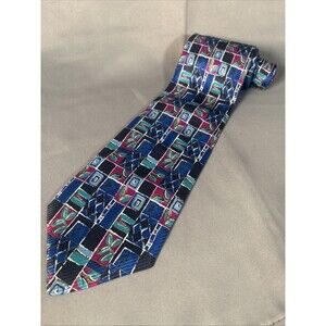 Brioni Tie Blue & Fuscia Geometric L:58” W:4” Abstract‎